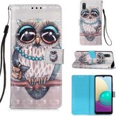 Voor Samsung Galaxy A02 / M02 3D Schilderen Horizontale Flip Leren Case met Houder & Kaartsleuf & Portemonnee & Lanyard (Uil)