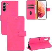 Voor Samsung Galaxy S21 FE Effen Kleur Huidgevoel Magnetische Gesp Horizontale Flip Kalfsstructuur PU Lederen Case met Houder & Kaartsleuven & Portemonnee (Rose Rood)