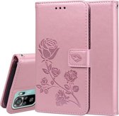 Voor Geschikt voor Xiaomi Redmi Note 10 Rose reliëf horizontale flip PU lederen tas met houder & kaartsleuven & portemonnee (rose goud)