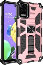 Voor LG K53 schokbestendige TPU + pc magnetische beschermhoes met houder (roségoud)