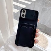 Voor iPhone 12 Pro Max Sliding Camera Cover Design TPU beschermhoes met kaartsleuf en nekkoord (zwart)