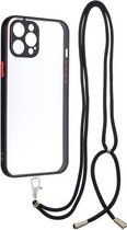 Transparante pc + TPU-telefoonhoes met knop in contrasterende kleur en nekkoord voor iPhone 12 Pro Max (achterkant)