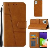 Stiksels Kalfsstructuur Gesp Horizontale Flip Leren Case met Houder & Kaartsleuven & Portemonnee & Lanyard Voor Galaxy A22 4G (Geel)