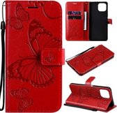Voor Xiaomi Mi 11 Lite Geperst afdrukken Vlinderpatroon Horizontale flip PU lederen tas met houder & kaartsleuven & portemonnee & lanyard (rood)