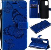 Voor Samsung Galaxy A32 4G Pressed Printing Butterfly Pattern Horizontale Flip PU Leather Case met houder & kaartsleuven & portemonnee & Lanyard (blauw)