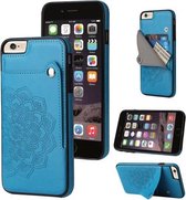 Reliëfpatroon PU + TPU beschermhoes met houder & portemonnee & kaartsleuven voor iPhone 6 Plus & 6s Plus (blauw)