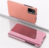 Voor Geschikt voor Xiaomi Redmi Note 10 5G vergulde spiegel horizontale flip lederen tas met houder (rose goud)
