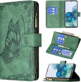 Voor Samsung Galaxy S20 Plus Flying Butterfly Embossing Pattern Rits Horizontale Flip Leather Case met houder & kaartsleuven & portemonnee (groen)