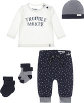 Dirkje Bio Basic SET(5delig) Broek fig, Shirt Offwhite, Noppies Mutsje en sokjes - Maat 68