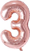 Ballonnen Verjaardag Versiering Decoratie Cijfer Folie Ballon Feest - 3 Jaar - 100 CM - Rosé Goud - Lets Decorate®