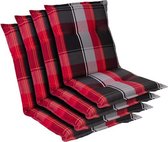 blumfeldt Prato Tuinkussen - Set van 4 stoelkussen zitkussen lage rug tuinstoel - 50 x 100 x 8cm - UV-bestendig polyester - Rood / Zwart