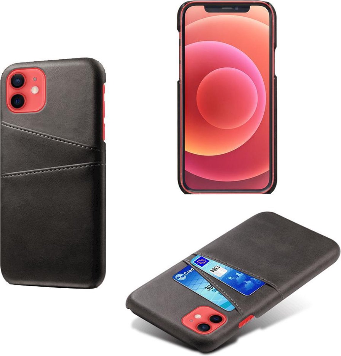 Backcover met Opbergvakjes + PMMA Screenprotector voor iPhone 12 Mini _ Zwart