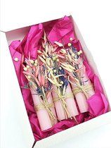Kaarsen-Diner kaarsen-Kaarsen set cadeau- Droogbloemen met kaarsen-6 stuks Roze-Cadeau voor vrouw- cadeau mama