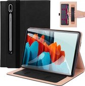 Voor Samsung Galaxy Tab S7 / T870 Business Retro PU horizontale flip lederen tas met houder & kaartsleuven en draagriem (zwart)