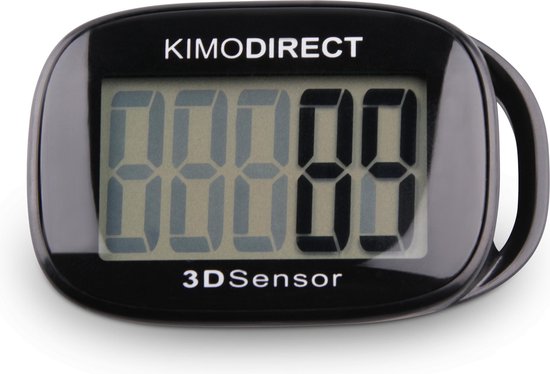 KIMO DIRECT Stappenteller met Clip en Draagkoord - Stappen Tellen - Activity Tracker - 3D Sensor - Groot Scherm - Zwart