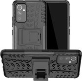 Voor Samsung Galaxy A82 Bandentextuur Schokbestendig TPU + pc-beschermhoes met houder (zwart)