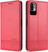 Voor Geschikt voor Xiaomi Redmi Note 10 5G AZNS Magnetische Kalf Textuur Horizontale Flip Leather Case met Kaartsleuven & Houder & Portemonnee (Rood)