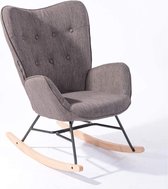 schommelstoel in Scandinavische stijl, grijze stof, poten van echt beukenhout, donkergrijze stof