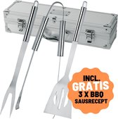 BBQ set met BBQ accesoires, o.a. BBQ tang - BBQ gereedschapset met een BBQ accessoires set - BBQ set koffer met BBQ gereedschap, o.a. BBQ spatel - BBQ gereedschapset koffer met BBQ