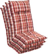 Blumfeldt Sylt Tuinkussen - Set van 4 stoelkussen - zitkussen - hoge rugleuning hoofdkussen - 50 x 120 x 9cm - UV bestendig polyester - rood /wit