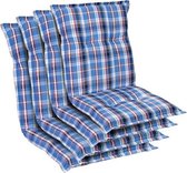 Blumfeldt Prato Tuinkussen - Set van 4 stoelkussen - zitkussen - lage rug tuinstoel - 50 x 100 x 8cm - UV bestendig polyester - wit / blauw