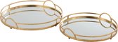 J-Line Set van 2 Plateaus Rond Spiegel Ijzer Goud 46x46x8.5