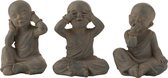 J-line Monnik Horen/Zien/Zwijgen Poly Grijs/Bruin Assortiment Van 3