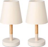 Set van twee nachtlampen - LED Tafel lampen in Scandinavisch design - LED lamp met houten afwerking en stoffen kap - Bureaulamp - Beige