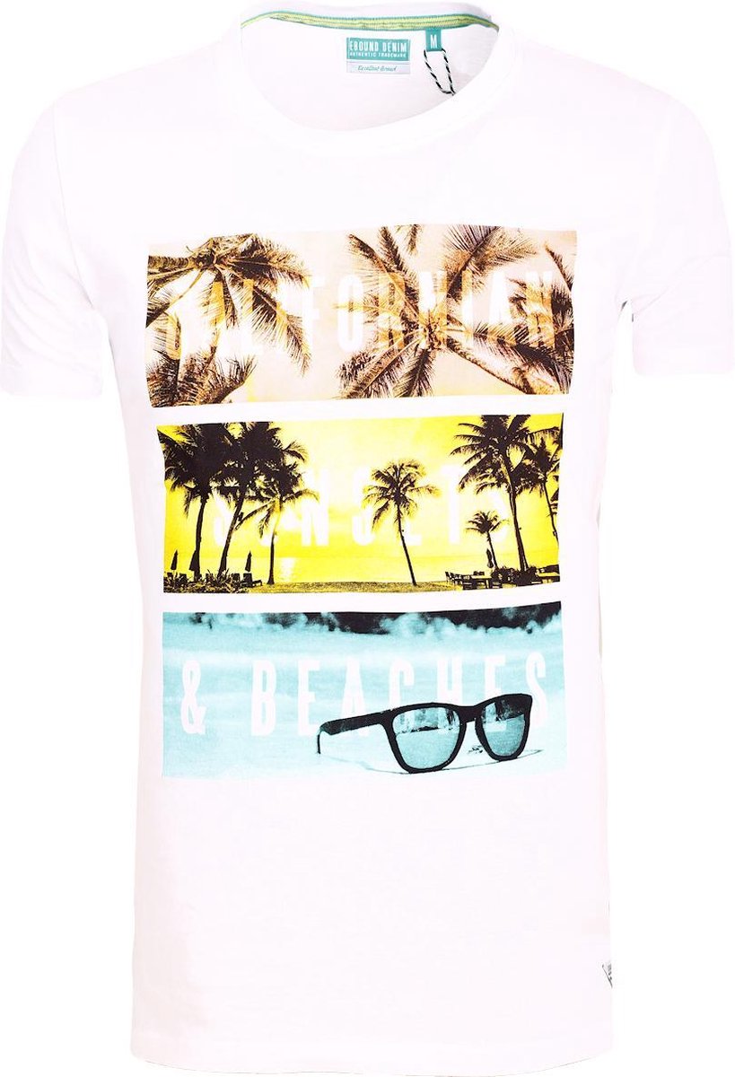 E-bound T-shirt California Sunset Beach Print Wit - XL