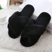 Cross Warm Plush Dames Slippers, Maat: 38 (Zwart)