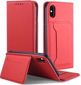 Voor iPhone XS / X Sterk magnetisme Schokbestendig Horizontaal Flip Vloeibaar aanvoelend lederen hoesje met houder & kaartsleuven en portemonnee (rood)