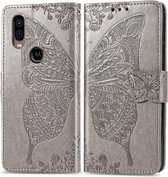 Vlinder Liefde Bloemen Embossing Horizontale Flip Leren Case Voor Motorola P40 met Houder & Kaartsleuven & Portemonnee & Lanyard (Grat)