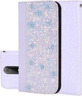 Krokodiltextuur Glitterpoeder Horizontale lederen flip-hoes voor Nokia 6.1 Plus (X6), met kaartsleuven en houder (wit)