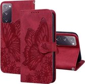 Voor Samsung Galaxy S20 FE Retro Skin Feel Butterflies Embossing Horizontale Flip Leather Case met houder & kaartsleuven & portemonnee (rood)