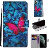 Gekleurde tekening Cross Texture Horizontale Flip PU lederen hoes met houder & kaartsleuven & portemonnee & lanyard voor iPhone 11 Pro Max (blauw rood vlinder)