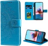 Voor Xiaomi Redmi Note 10 4G Totem Bloem Reliëf Horizontale Flip TPU + PU Lederen Case met Houder & Kaartsleuven & Portemonnee (Blauw)