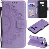 Voor LG G8s ThinQ Totem Bloem Reliëf Horizontale Flip TPU + PU lederen tas met houder & kaartsleuven & portemonnee (paars)