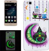 Voor Huawei P9 Lite Noctilucent Maan En Uilen Patroon IMD Vakmanschap Zachte TPU Cover Case