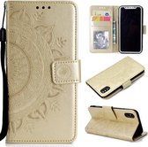 Totem bloem reliëf horizontale flip TPU + PU lederen tas met houder & kaartsleuven & portemonnee voor iPhone XS / X (goud)