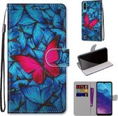 Voor ZTE Blade A7 2020 Gekleurde Tekening Cross Textuur Horizontale Flip PU Lederen Case met Houder & Kaartsleuven & Portemonnee & Lanyard (Blauw Rood Vlinder)