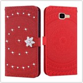 Voor Galaxy J4 Plus Pressed Printing Sticking Drill Pattern Horizontal Flip PU Leather Case met houder & kaartsleuven & portemonnee & & lanyard (rood)