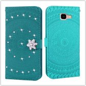 Voor Galaxy J4 Plus Pressed Printing Sticking Drill Pattern Horizontal Flip PU Leather Case met houder & kaartsleuven & portemonnee & & lanyard (grasgroen)