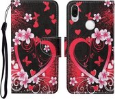 Voor Xiaomi Redmi Note 7/7 Pro Gekleurde Tekening Patroon Horizontale Flip Leren Case met Houder & Kaartsleuven & Portemonnee & Lanyard (Rood Hart)