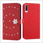 Voor Galaxy A50 Pressed Printing Sticking Drill Pattern Horizontale Flip PU lederen tas met houder & kaartsleuven & portemonnee & & lanyard (rood)