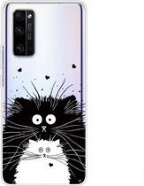 Voor Huawei Honor 30 Gekleurd tekeningpatroon Zeer transparant TPU-beschermhoes (zwart-witte rat)