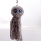 Pluche Cool Octopus Soft Pompom Fluffy Fur Keychain (Light Grey)