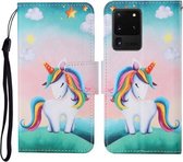 Voor Samsung Galaxy S20 Ultra Gekleurde Tekening Patroon Horizontale Flip Leren Case met Houder & Kaartsleuven & Portemonnee & Lanyard (Regenboog Eenhoorn)