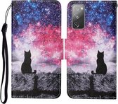 Voor Samsung Galaxy S20 FE Gekleurde Tekening Patroon Horizontale Flip Leren Case met Houder & Kaartsleuven & Portemonnee & Lanyard (Starry Cat)