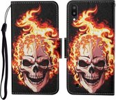 Voor Samsung Galaxy A01 Gekleurde Tekening Patroon Horizontale Flip Leren Case met Houder & Kaartsleuven & Portemonnee & Lanyard (Vlamschedel)