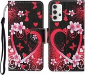 Voor Samsung Galaxy A32 5G Gekleurde Tekening Patroon Horizontale Flip Leren Case met Houder & Kaartsleuven & Portemonnee & Lanyard (Rood Hart)